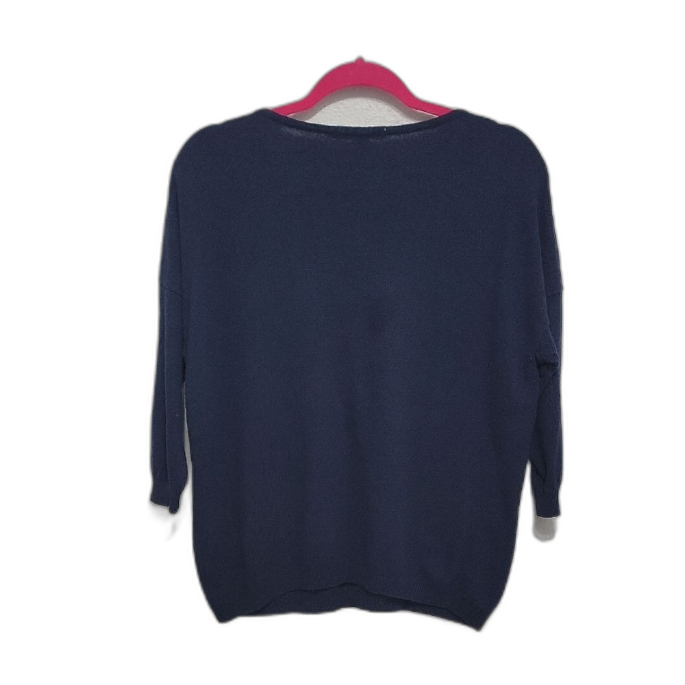 Boden Navy Knit Top Button Shoulder 3/4 Sleeve Sweater - Picture 2 of 13